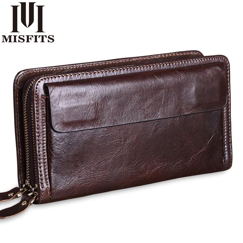 Men's Wallet Handbag Top Layer Cowhide Business Coin Double Fold Leather Purse MISFITS Brand Home Storage Non-Electric