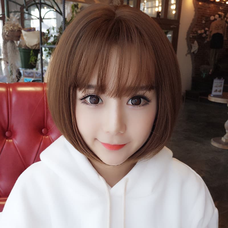 Rose Net Natural Short Hair Women's Wig with Inner Buckle Short Bob Cute Lady Full Head Cover Short Hair