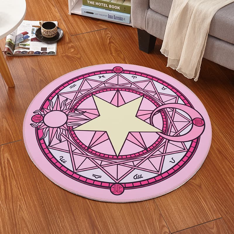 Girl Sakura Magic Array Cartoon Cute Anime Mocha Cloakroom Photo Round Kids Carpet Swivel Chair Hanging Basket