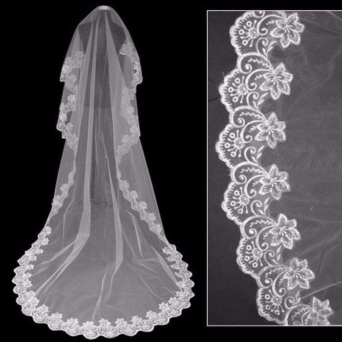 Wholesale bridal veil 1.5 meters white single layer lace computer lace American mesh factory price direct supply