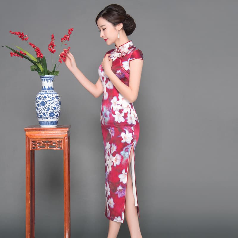 Clearance Price Silk Cheongsam Long Dress Mother's New Chinese Style Qipao for Square Dance Mother-in-law Gown
