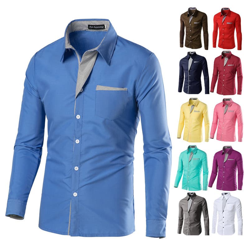 Cross-border new large size fashionable casual men's long-sleeved shirt youth Korean version slim men's shirt spot 8012