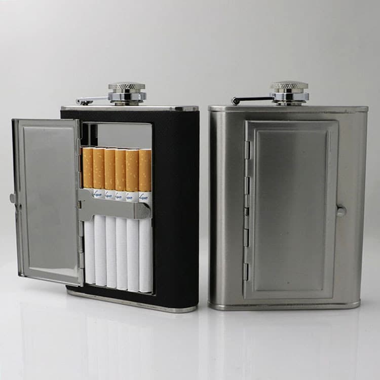 Flask. [Jiu Jiu] In-Stock Cigarette Case Flask Funnel, 304 Stainless Steel, Foreign Trade Creative 5/6oz Liquor Bottle Cigarette