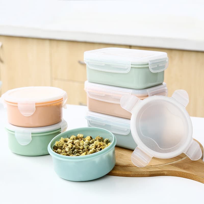 Round Mini Fridge Fresh-Keeping Box Small Lunch Box Kitchen Bento Box Plastic Storage Box Rectangular Sealed Box