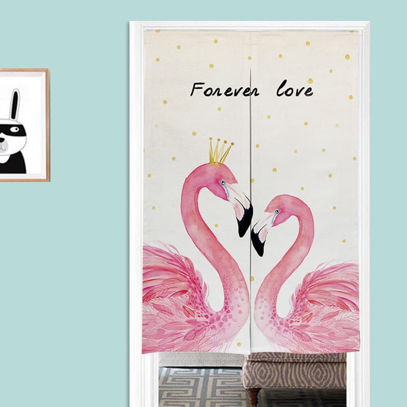 Cross-border Cartoon Flamingo Fabric Door Curtain Partition Curtain for Bedroom Balcony Kitchen Feng Shui Door Curtain Custom Pattern
