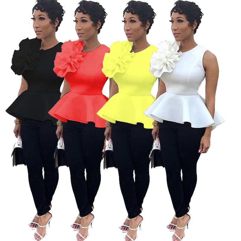 L0182 Women's Summer Ruffle Hem Sleeveless Top 2 Colors