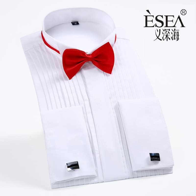 Bulk discount, AliExpress hot-selling men's long-sleeve solid dress shirt with wing collar for wedding and photography studio