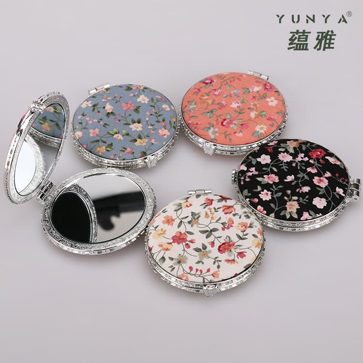 Yunya brand floral fabric round makeup mirror, European and American pastoral style, promotional gift.