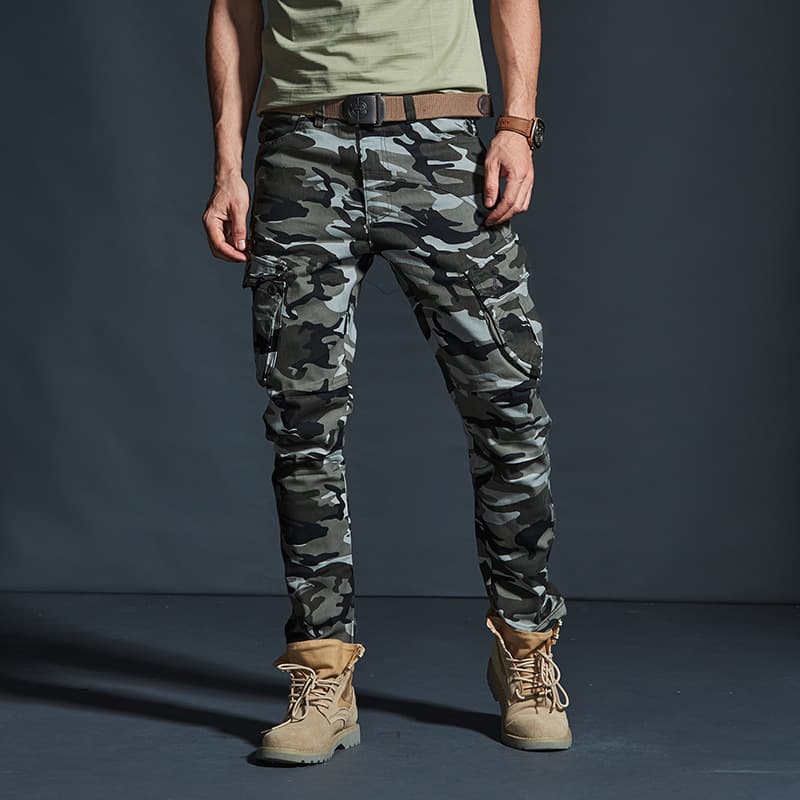 Men's Camo Pants Loose Straight Multi-Pocket Cargo Pants Outdoor Casual Pants Military Style Fashion Plus Size