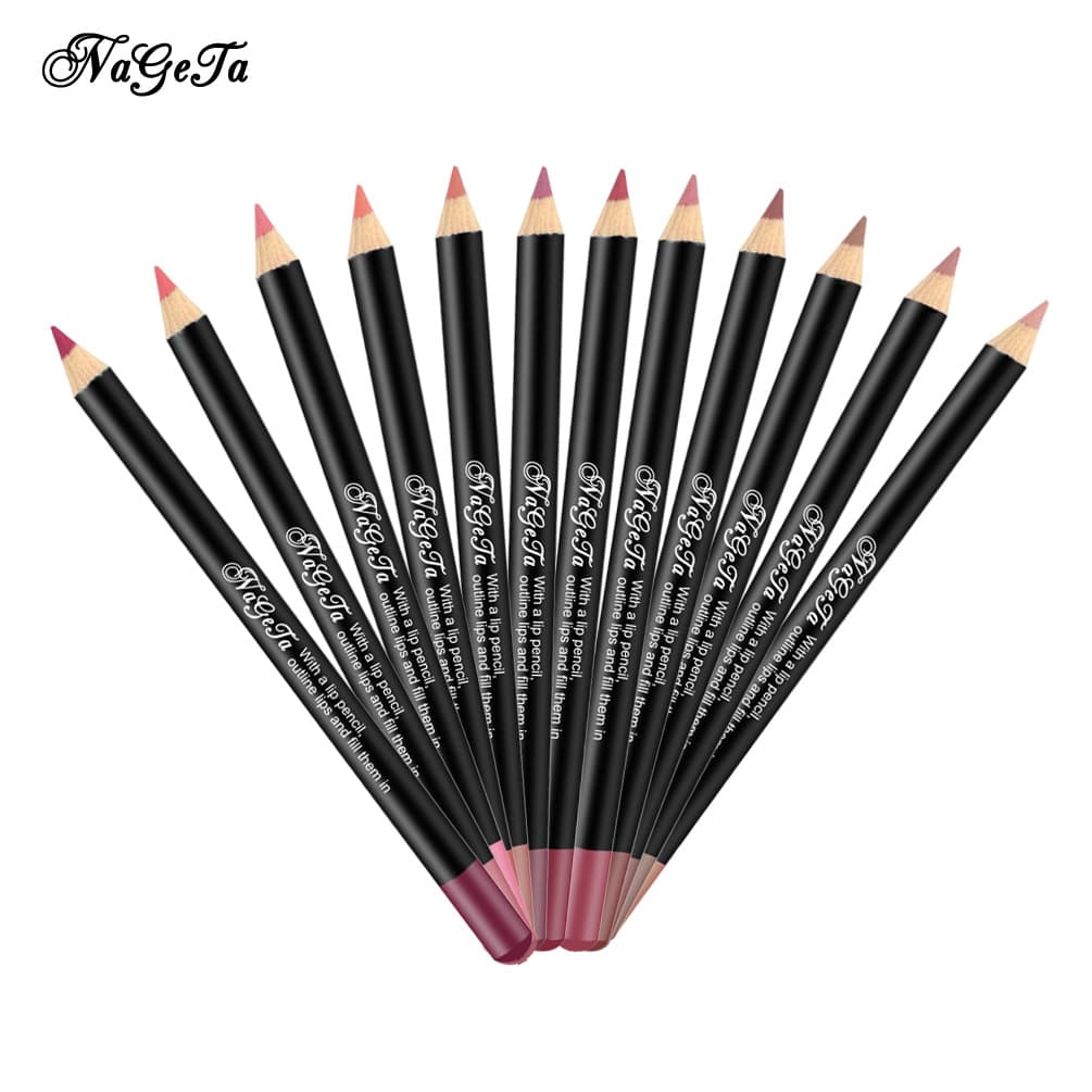 Cross-Border Makeup Nageta 12-Color Matte Lip Liner Single Pack Black Rod Waterproof Lip Gloss Factory Direct Supply