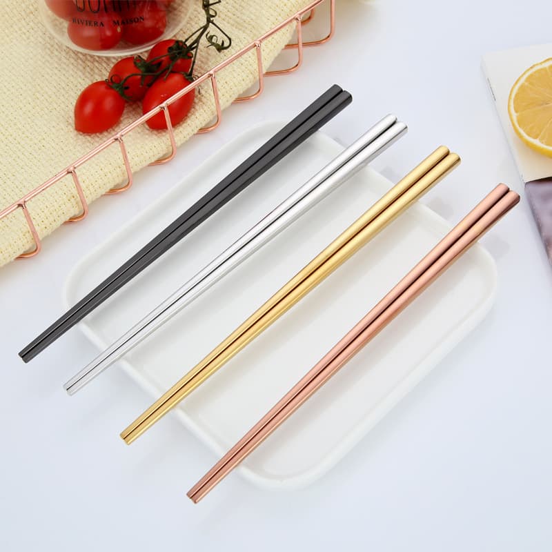 Gold Color Stainless Steel 304 Square Anti-Slip Chopsticks Daily Use Premium Quality Home Use Hotel Disposable Chopsticks