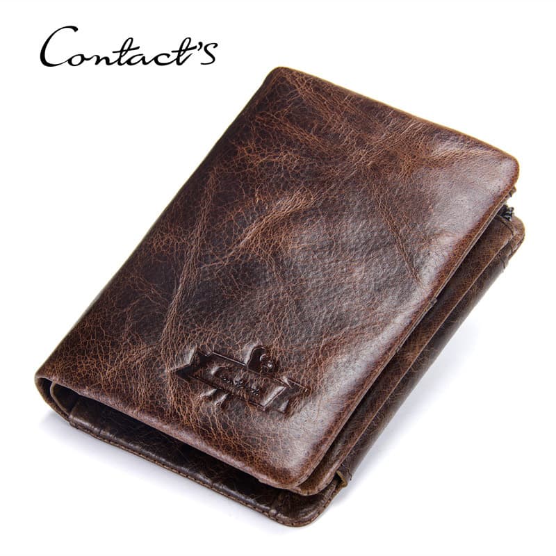Large Capacity Casual Top Layer Cowhide Men's Wallet Fashionable Tri-fold Genuine Leather Men's Bag