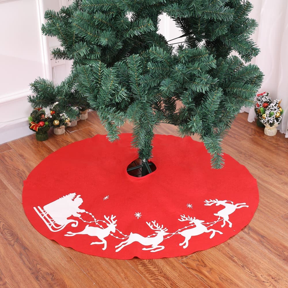 1m Large Christmas Tree Skirt Deer Print Christmas Decorations Scene Props Santa Claus Snowman Tree Topper