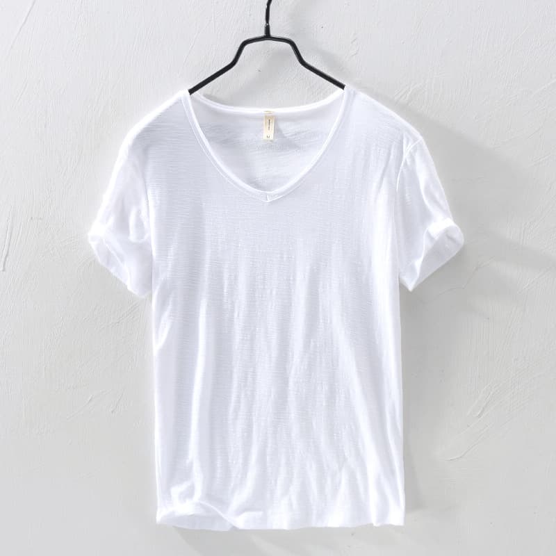 201A New Simple Cotton Thin Breathable Slim Fit Short T-Shirt for Men Casual Solid Color Short Sleeve T-Shirt Undershirt