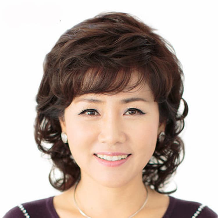 Middle-Aged Wig Fluffy Medium Length Hair Natural Medium Length Hair Women's Medium Length Hair Real Human Hair Mom Wig Real Hair