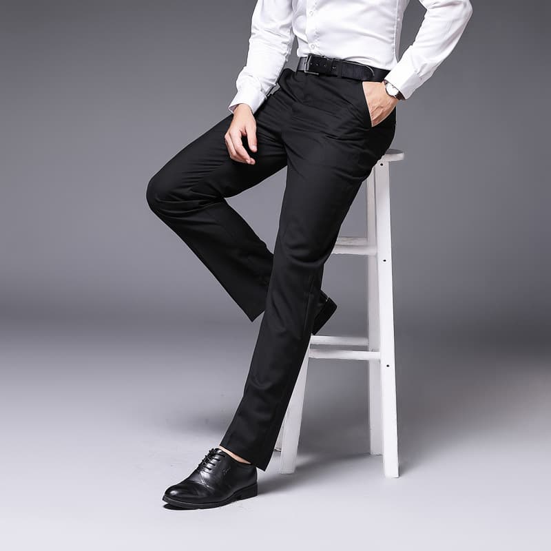 Men's Spring and Autumn Slim Fit Straight Leg Solid Color Dress Pants, Formal Wear, Wrinkle-Free, Business Style