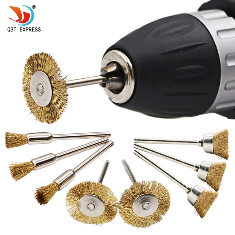 Copper wire brush, bowl-shaped grinding head for electric grinding, cleaning, rust removal, deburring, polishing, 3mm shank T-type wheel, various models.