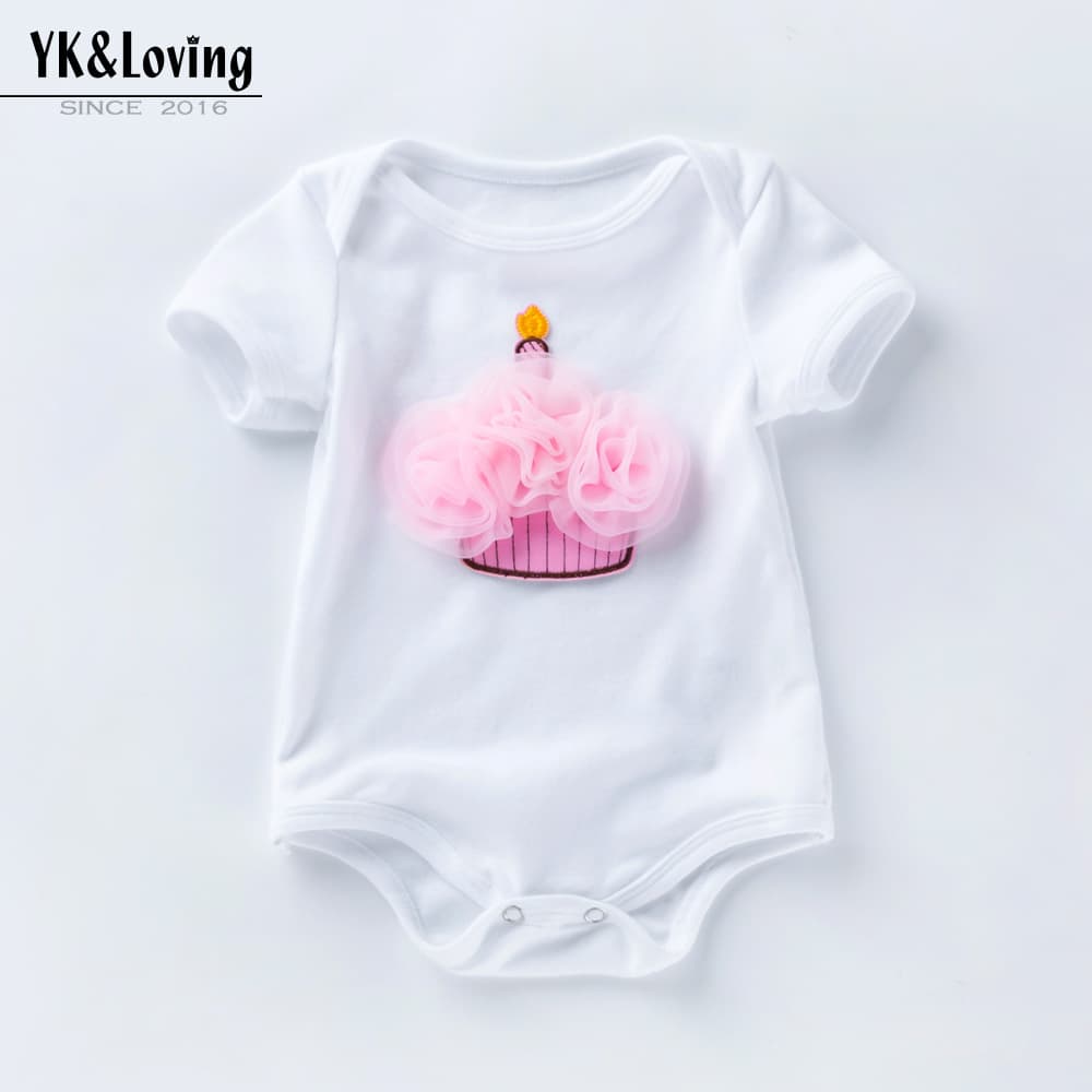 New Baby Birthday One-Year-Old Holiday Outfit Pure White Cartoon 0-2 Year Baby Crawling Suit Bodysuit Factory Outlet
