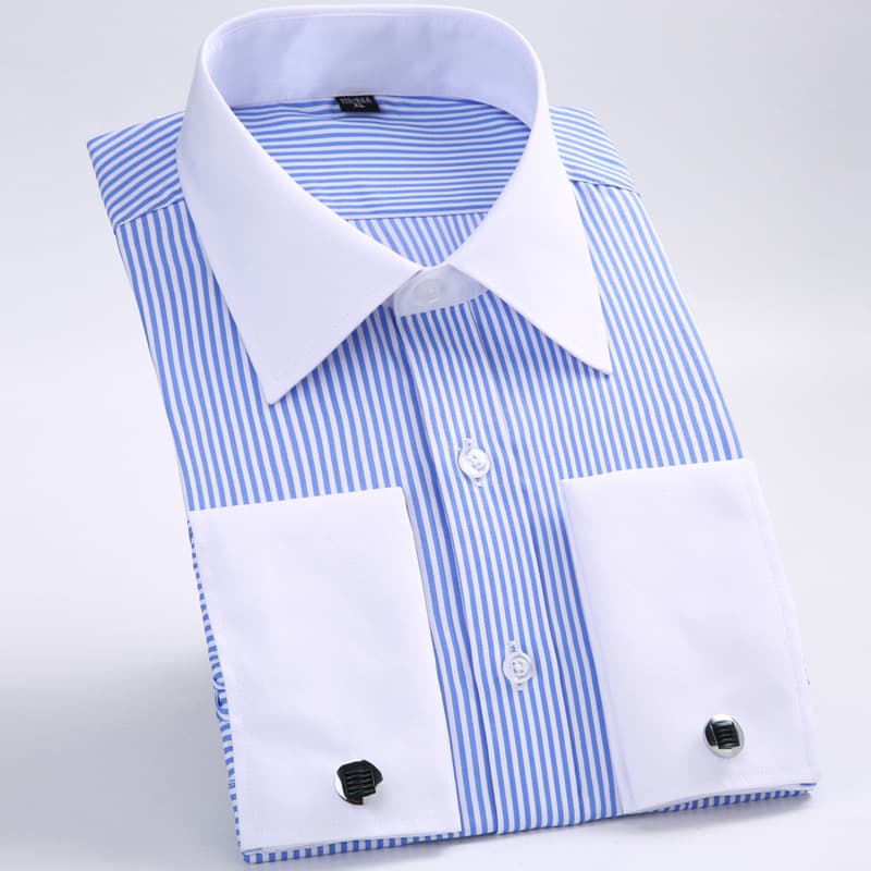 Embroidered logo 2018 new product AliExpress/amazon/French cufflinks large size shirt men's long-sleeved business lining