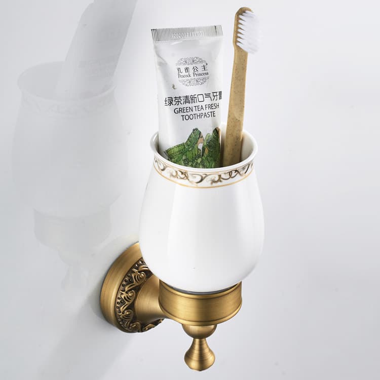 Retro Style Bathroom Accessory, European Carved Base Single Cup Antique-Style Toothbrush Cup Holder, Single Toothbrush Stand