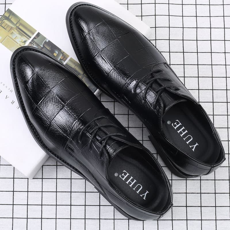 Korean Trend Men's Shoes British Business Formal Leather Shoes Young Men's Pointed Toe Casual Lace-Up Wedding Shoes