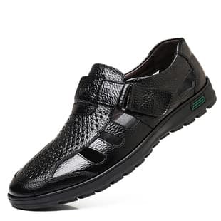 Selected Leather Men's Summer Hollow Breathable Genuine Leather Sandals Business Formal Korean Trendy Black Casual