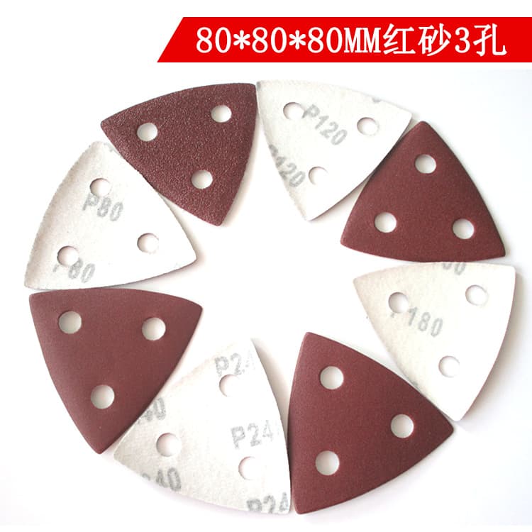 Triangular red sand 80*80*80mm 3-hole triangular sandpaper red sand self-adhesive flocking sandpaper universal treasure accessories