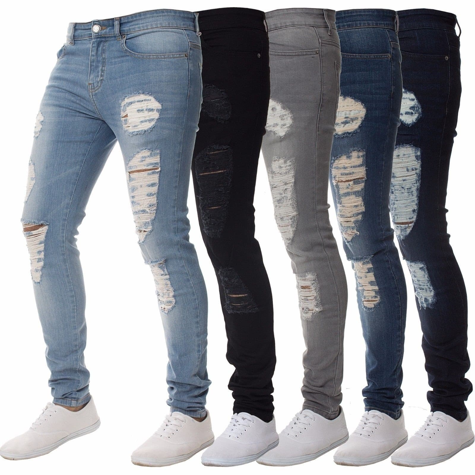 New Men's Jeans for AliExpress Cross-border Trade, Ripped Black Slim High-Waist Denim Pants