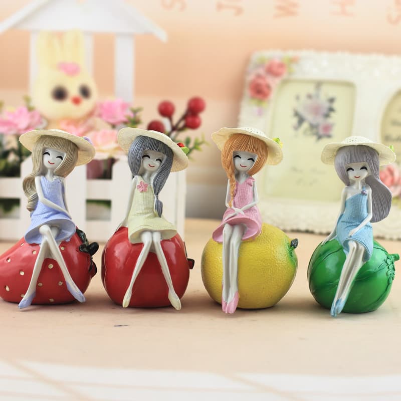 Creative Fruit Girl Resin Crafts Living Room Bedroom Home Decor Doll Car Accessories Decorative Ornaments Resin Material