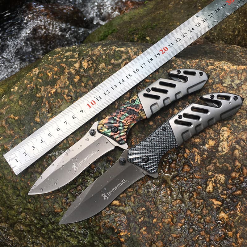 Steel Handle Outdoor Folding Knife, High Hardness Folding Knife, Camping Self-Defense Multi-Function Knife, Stainless Steel Survival Knife