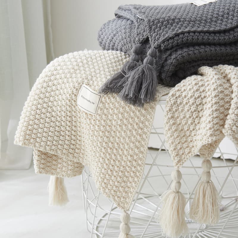 Nordic fringe knitted pom-pom blanket yarn throw office air conditioning nap shawl cover sofa leisure blanket