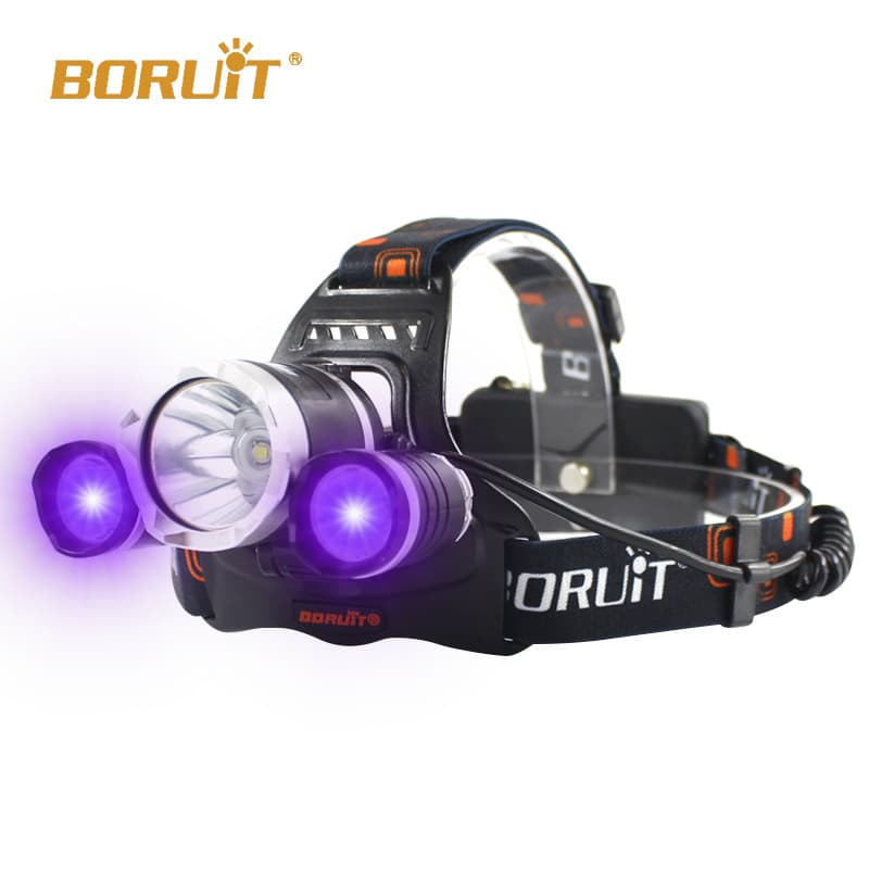 Rechargeable LED USB Charging Scorpion Headlamp Research Grade UV Light Aluminum Alloy ABS Material Headlamp for Camping Hiking Self Defense Teaching