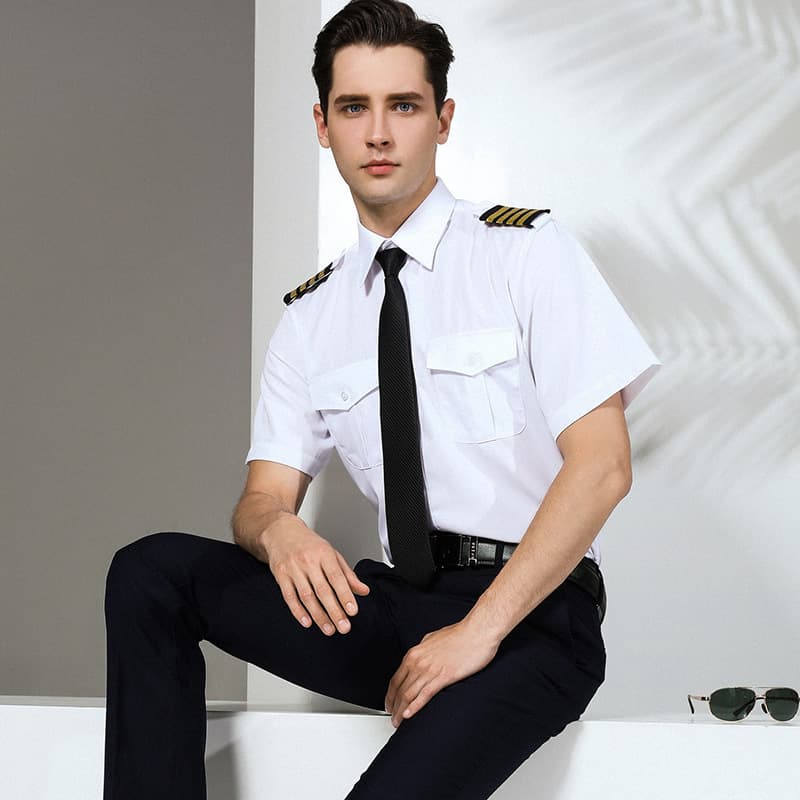Long Sleeve Pilot Uniform Shirt Men's Aviation Style Business Casual Polyester Fabric Captain's Uniform Flight Attendant