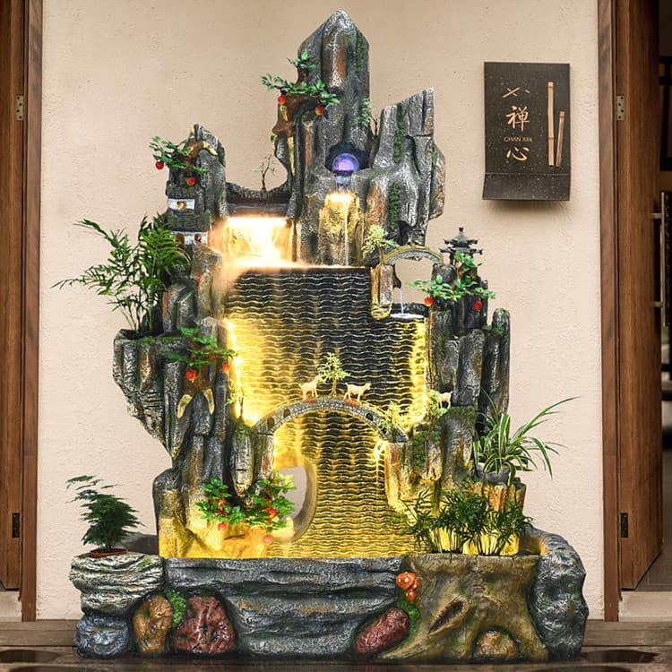 Resin Mountain Stream Ornaments Indoor Outdoor Living Room Courtyard Decor Hotel Club Water Wall Curtain Artificial Landscape