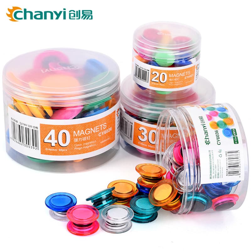 Chuangyi CY6036 Whiteboard Magnetic Pins, Colored Transparent Plastic Magnetic Buttons, Round 30mm/45 Pieces Tube Pack Wholesale