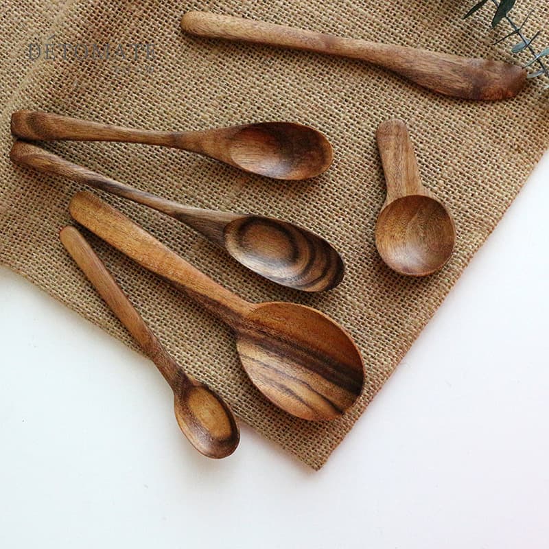 Detomate acacia wood spoon jam knife tableware 8-piece knife, fork and spoon set children's tableware wholesale