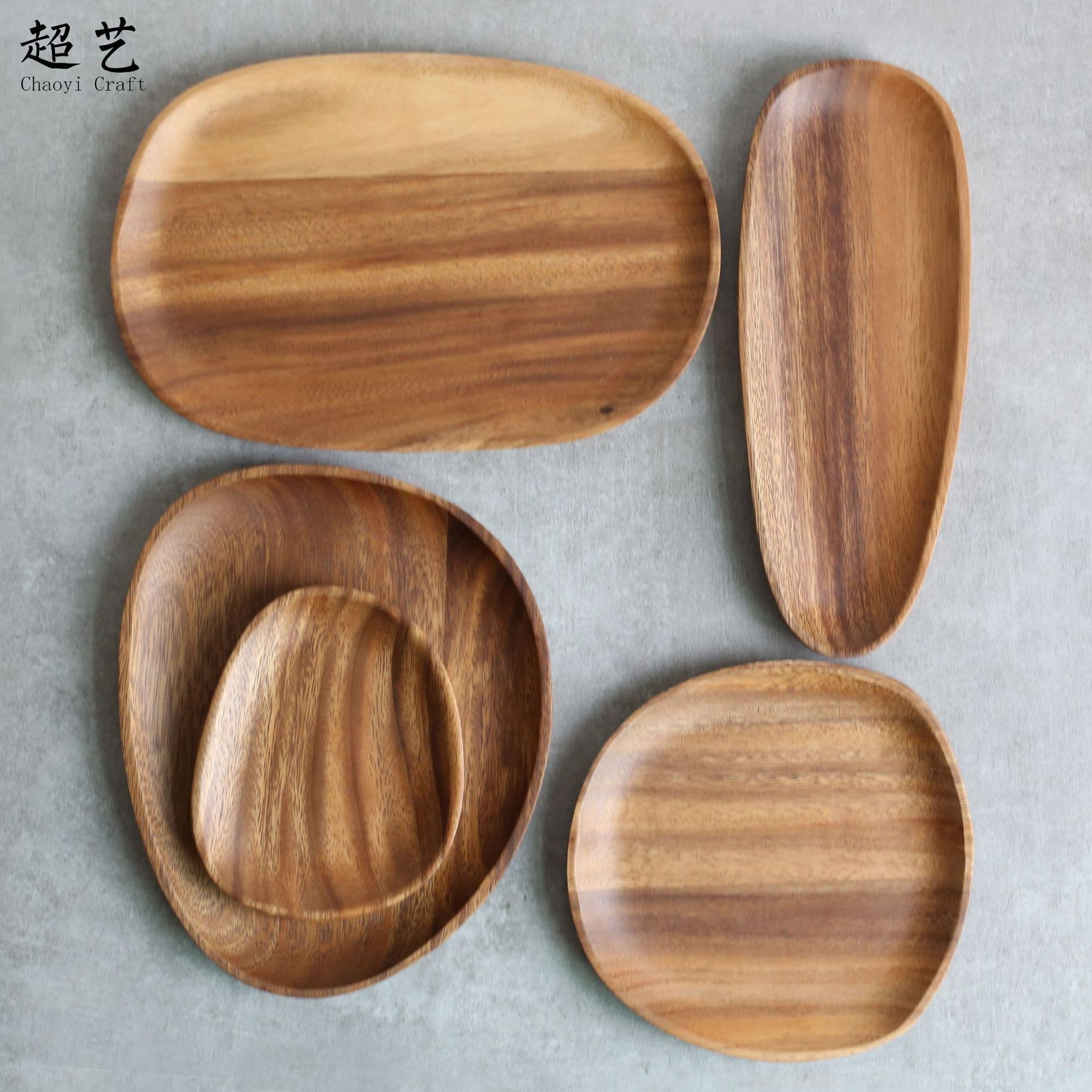 Chaoyi Irregular Acacia Wood Plate, Solid Wood Snack and Fruit Tray, Black Walnut Wood Plate