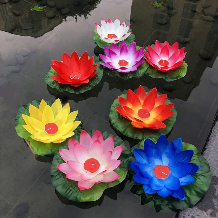 Dingcheng Silk Cloth Candle Lotus Lantern Mid-Autumn Festival New Year Holiday Wishing Decoration Lantern Lotus Lantern River Lantern in Stock