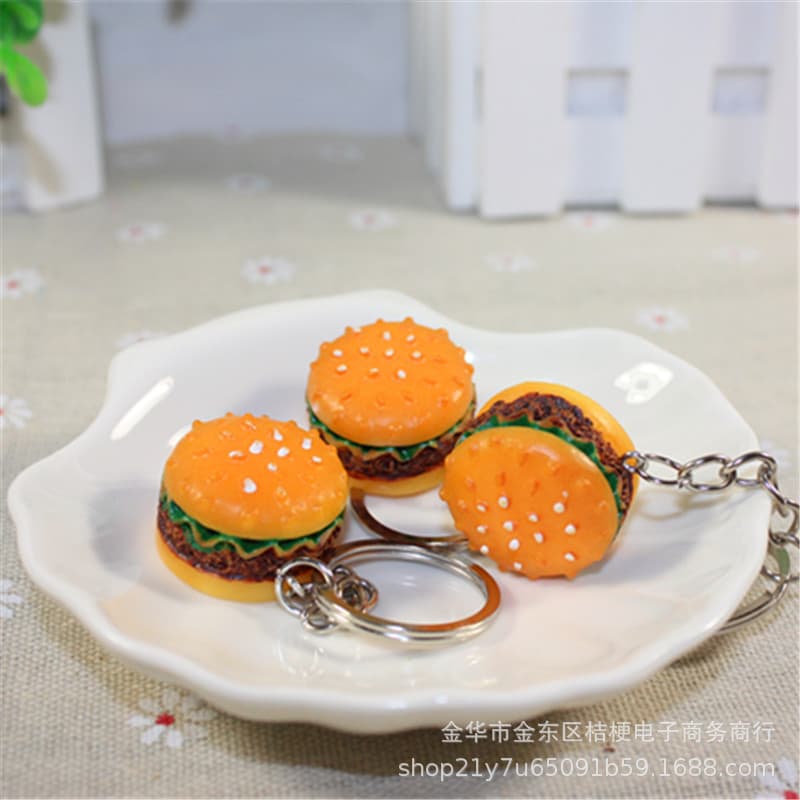 Simulation Burger Cake Keychain Pendant Wholesale Korean Style Creative Cute Cartoon Keychain Bag Car Pendant
