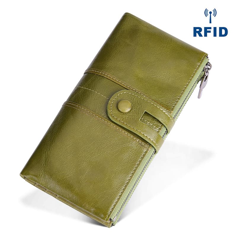 Retro Top Layer Cowhide Leather Wallet Long Style Women's Purse Fashionable Korean Phone Bag RFID Secure Joyir Fresh Sweet Style