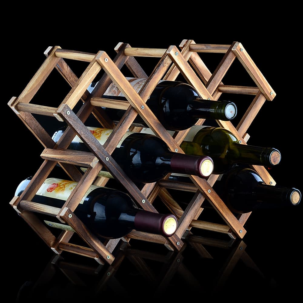 European Wine Rack Creative Solid Wood Folding Wine Stand Wooden Wine Rack with Wrought Iron Multi-bottle Design