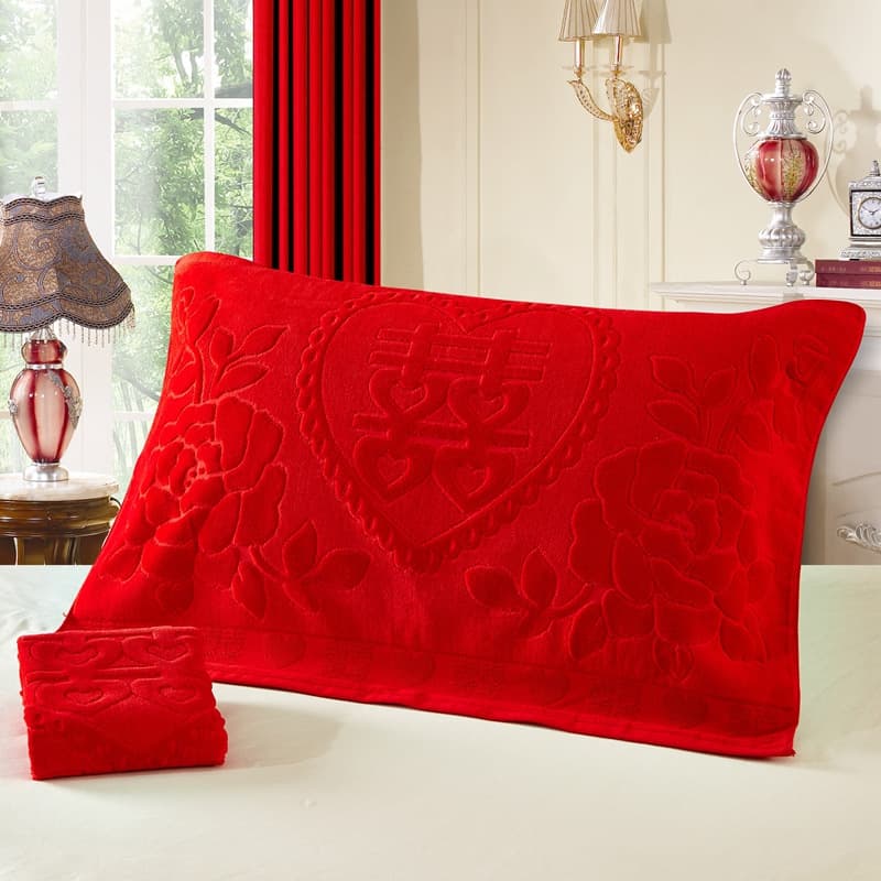 Cotton Wedding Red Pillow Towel A Pair of Extra Large Thickened Wedding Gift Pillow Headscarf Couple Double Happiness Jacquard Pillow Towel