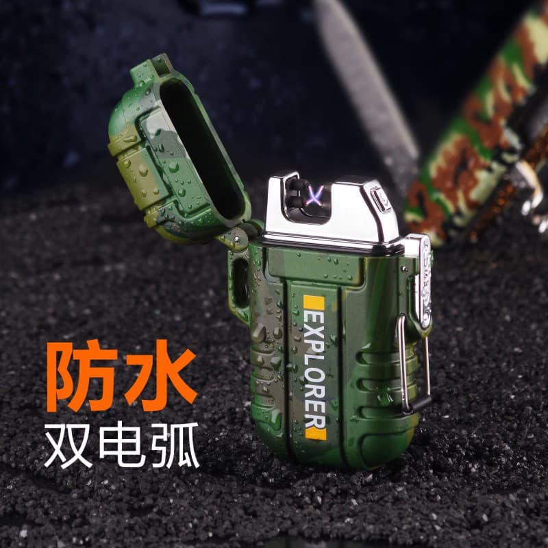F12 Double Arc Charging Lighter - Outdoor Portable Waterproof Windproof Cigarette Lighter, Creative Design with Safety Buckle