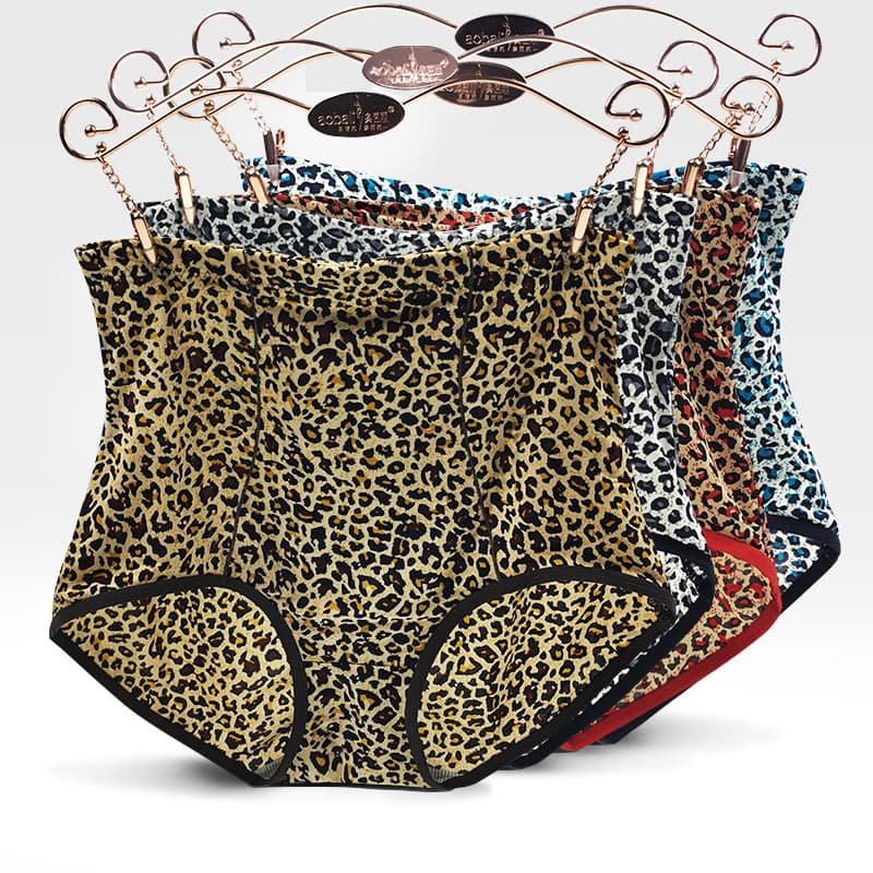 High-Waist Women's Shapewear Panties, Sexy Leopard Print, Nude Feel, Butt-Lifting, Breathable Ice Silk, Premium Plus Size, Summer