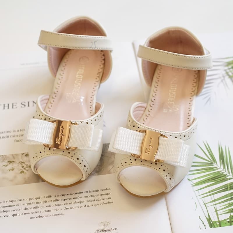 New Fish-Mouth Princess Shoes Bow Children's Sandals Microfiber Leather Girls' Sandals Kids' Sandals