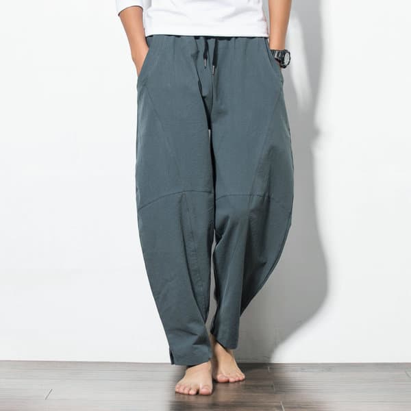 Spring and Summer New Chinese Style Men's Casual Harem Pants, Four-Season Loose Fit, Plus Size Wide Leg Pants, Trendy Beach Shorts