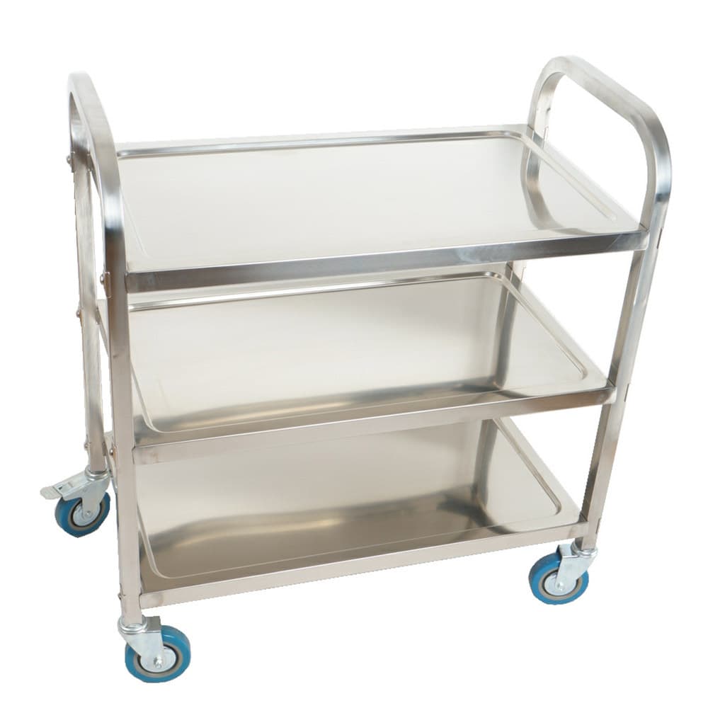 Stainless Steel Three-Tier Square Tube Trolley, Hot Pot Restaurant Food Delivery Cart