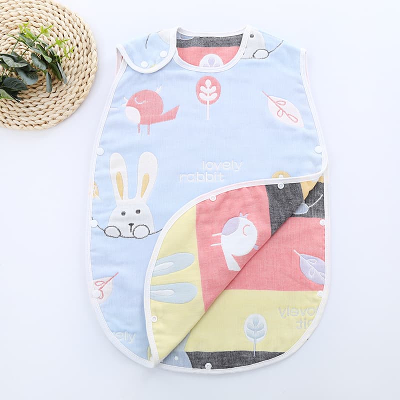 6-Layer Gauze Infant Sleeping Bag, Sleeveless Vest Style Anti-Kick Quilt, Pure Cotton No Fluorescence 40-count Combed and Dense