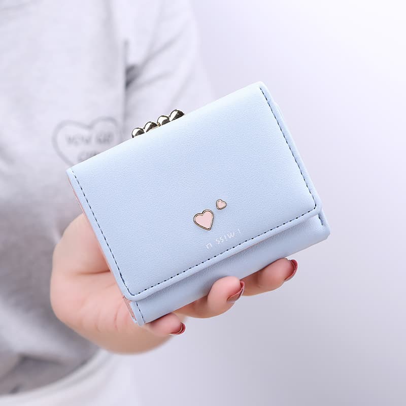 Women's Simple Cropped Wallet Cute Heart-shaped Coin Purse Three-fold Money Clip Korean Style Fresh Design