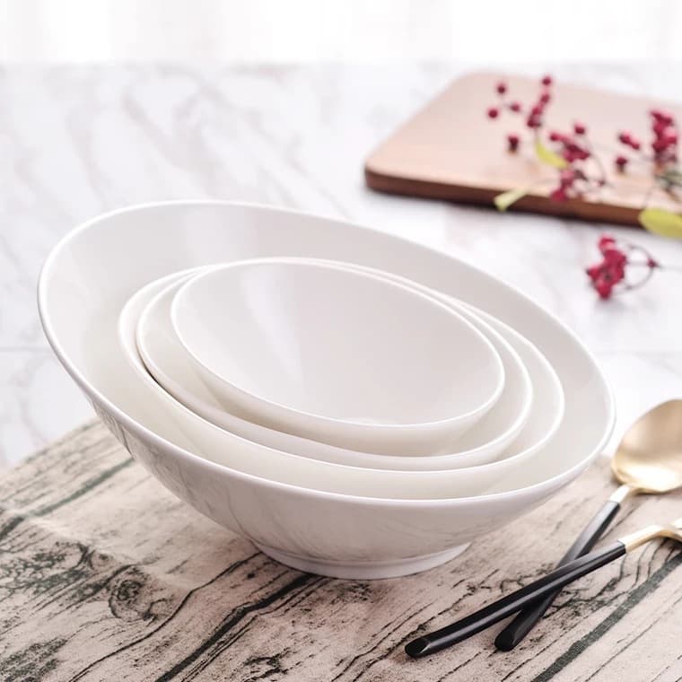 Ceramic Slanted Bowl White Vegetable Salad Bowl Household Pasta Bowl Cat Bowl Soup Cat Food Bowl Condiment Bowl Hot Pot Bowl